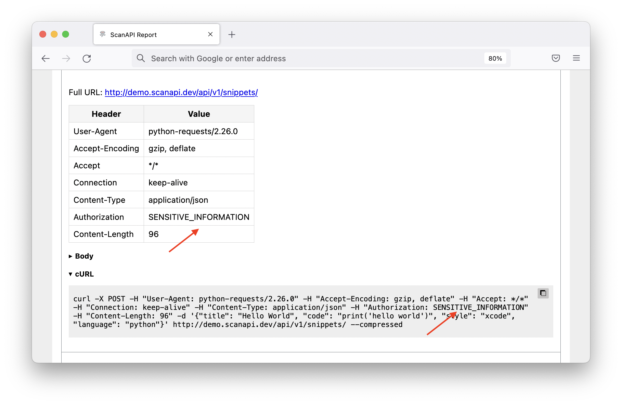 Request details - hidden key
