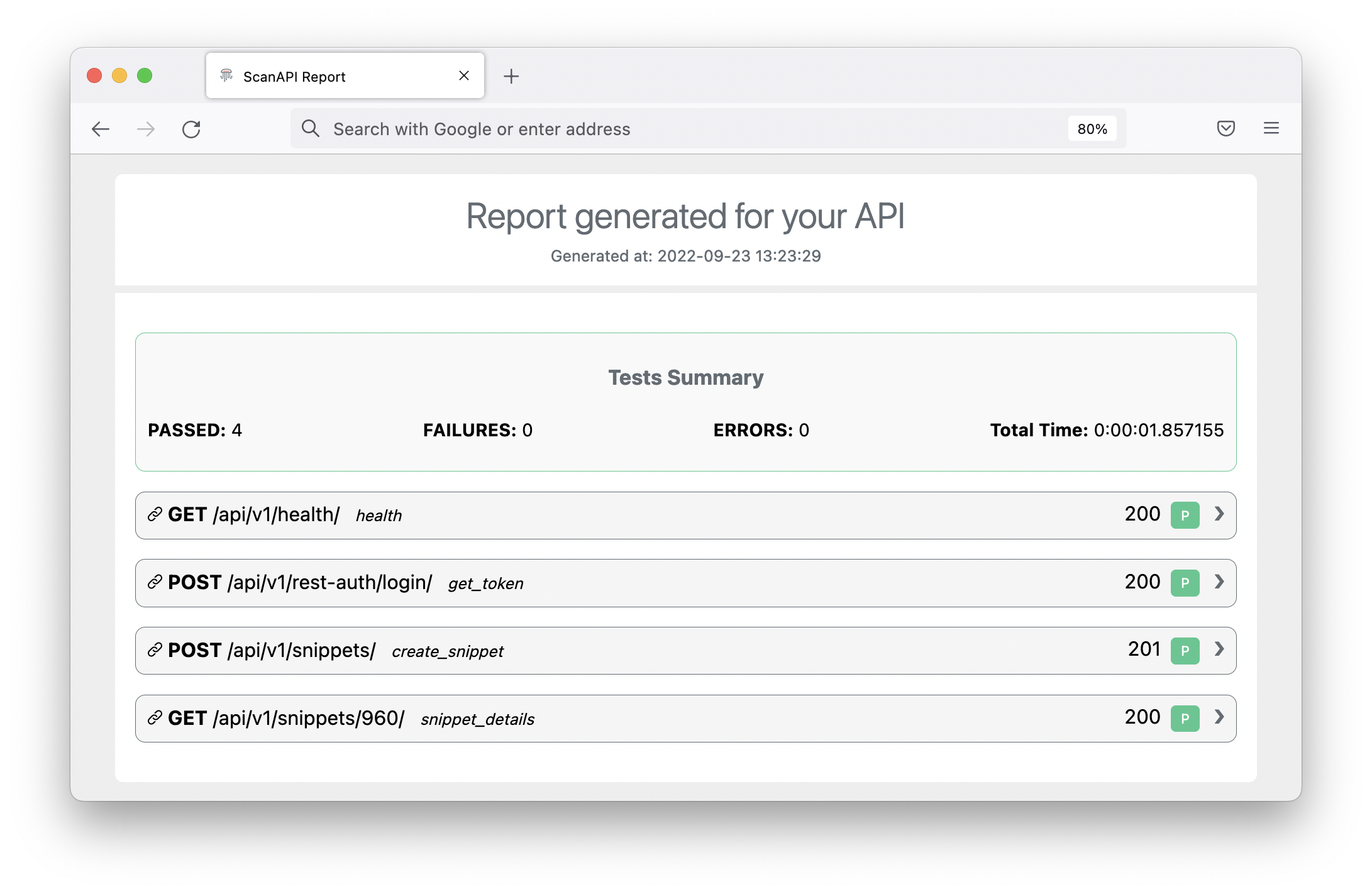 Report overview - snippet details