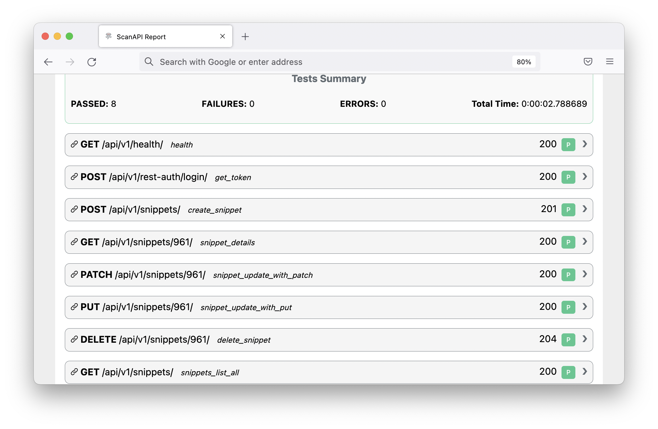 Report overview - snippet details
